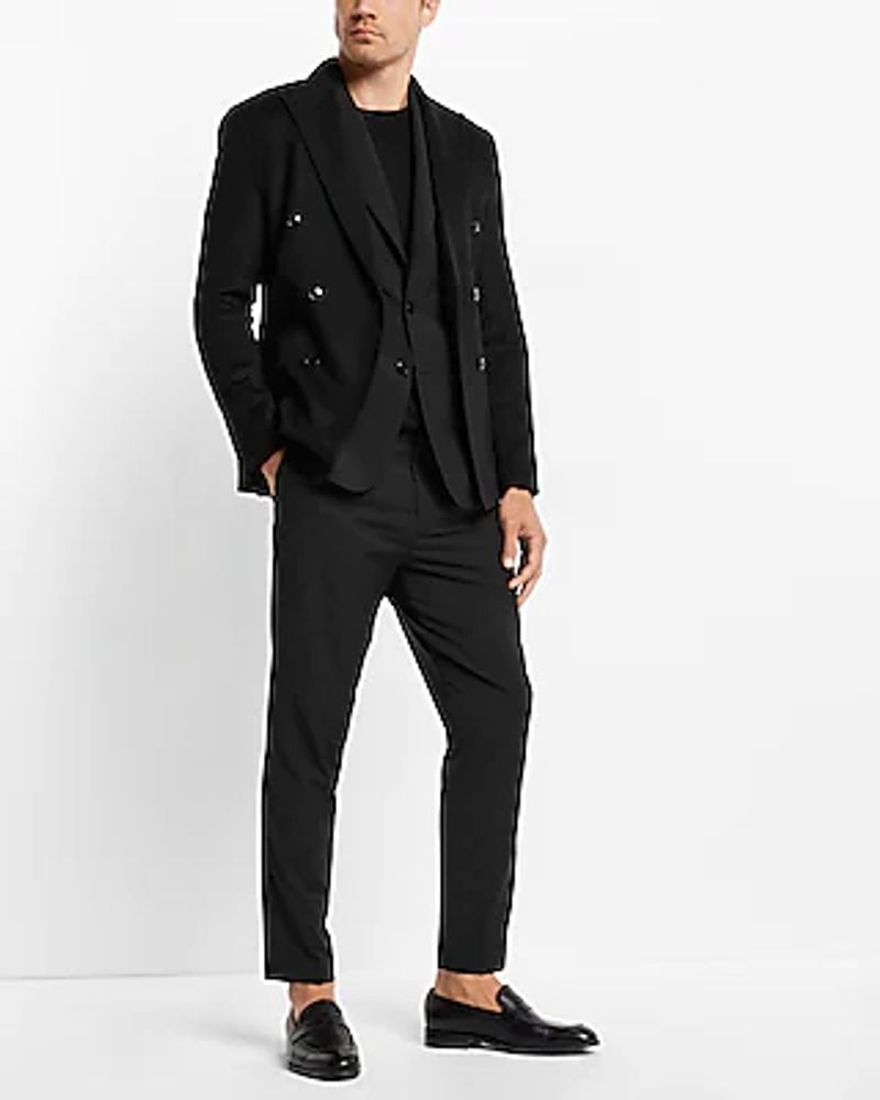 Slim Black Wool-blend Modern Tech Belted Cropped Stretch Suit Pant