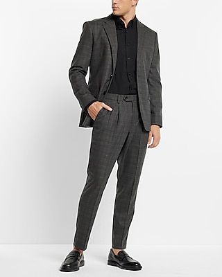 Extra Slim Plaid Flannel Hybrid Elastic Waist Cropped Suit Pants Gray Men's W32 L30