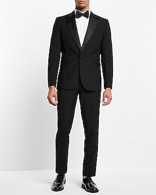 Slim Black Performance Stretch Wool-Blend Tuxedo Pants