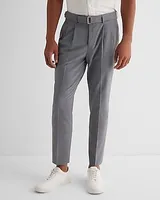 Slim Light Gray Wool-Blend Modern Tech Belted Suit Pants Gray Men's W30 L30