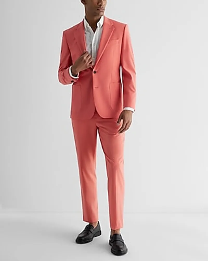 Slim Coral Wool-Blend Modern Tech Suit Pants