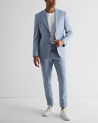 Extra Slim Light Blue Linen-Cotton Blend Suit Pants Blue Men's W31 L30
