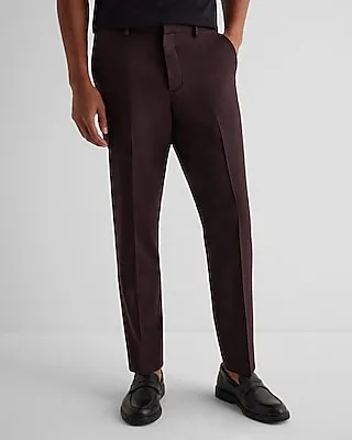 Slim Burgundy Wool-Blend Flannel Elastic Waist Suit Pants Red Men's W30 L30