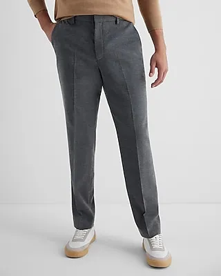 Men's Extra Slim Gray Wool-Blend Flannel Elastic Waist Dress Pants Gray W32 L30