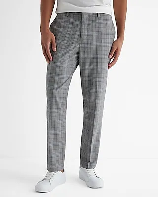 Men's Slim Plaid Elastic Waist Dress Pants Multi-Color W33 L32