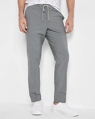 Extra Slim Gray Wool-Blend Modern Tech Drawstring Dress Pants Gray Men's W34 L32