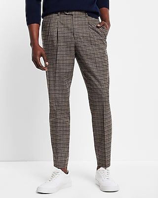 Extra Slim Gingham Flannel Hybrid Elastic Waist Cropped Suit Pants Multi-Color Men's W32 L30
