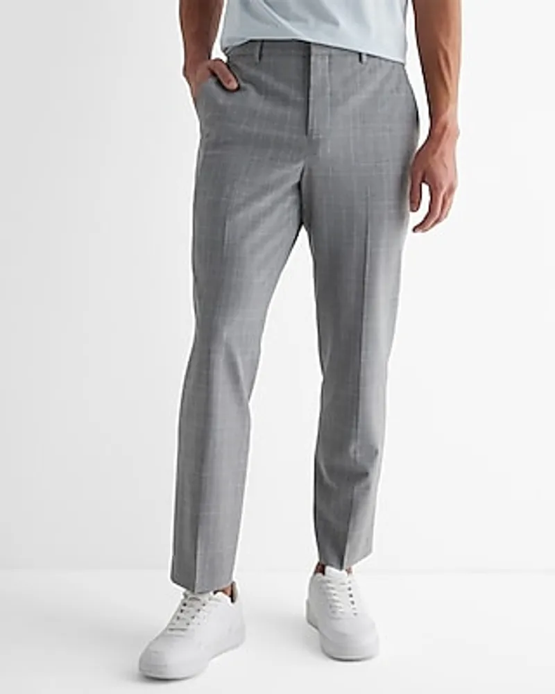 Men's Slim Plaid Modern Tech Dress Pants Gray W33 L30