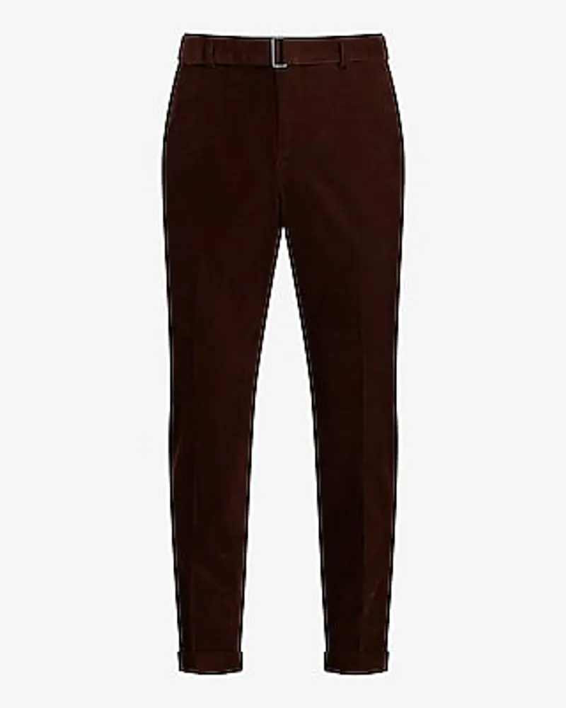 Slim Brown Corduroy Belted Dress Pants