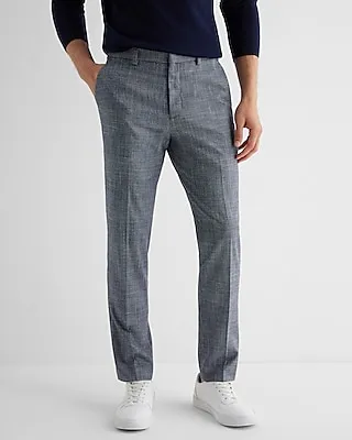 Extra Slim Plaid Flannel Elastic Waist Dress Pants Multi-Color Men's W33 L32
