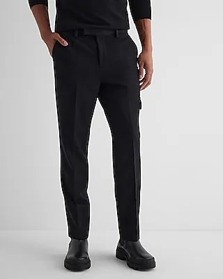 Men's Slim Black Wool-Blend Cargo Dress Pants Black W29 L32