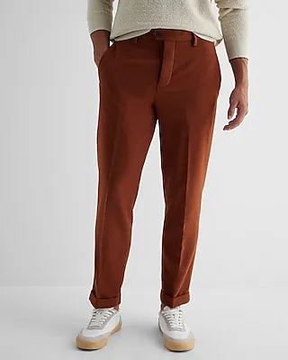 Men's Slim Rust Wool-Blend Cuffed Dress Pants Brown W34 L30