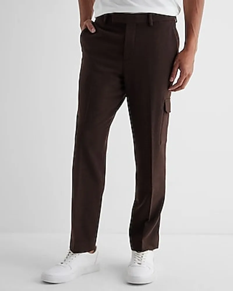 Men's Slim Brown Wool-Blend Cargo Dress Pants Brown W33 L32