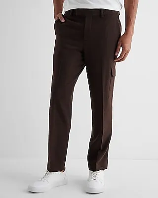 Men's Slim Brown Wool-Blend Cargo Dress Pants Brown W31 L30