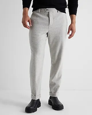 Men's Slim Gray Wool-Blend Cuffed Dress Pants Gray W36 L32