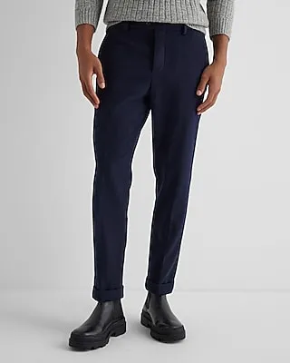 Men's Slim Navy Wool-Blend Cuffed Dress Pants Blue W28 L30