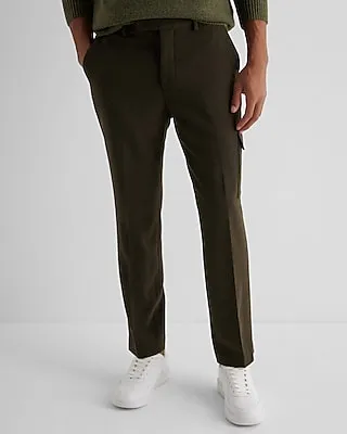 Men's Slim Green Wool-Blend Cargo Dress Pants Green W32 L30