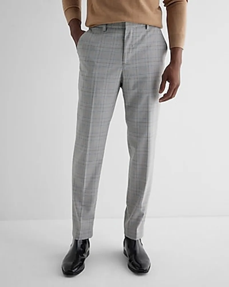 Extra Slim Plaid Flannel Elastic Waist Dress Pants Multi-Color Men's W30 L32