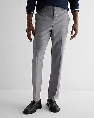 Men's Slim Plaid Flannel Elastic Waist Dress Pants Multi-Color W30 L30