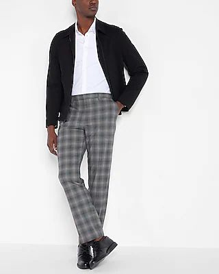 Slim Gray Plaid Wool-Blend Modern Tech Suit Pants