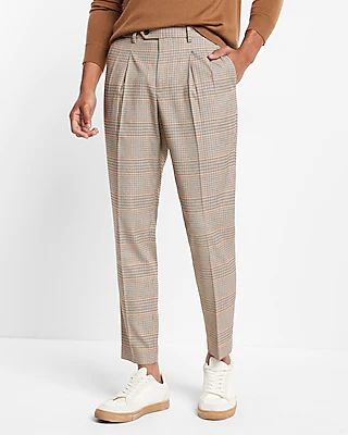 Slim Plaid Flannel Hybrid Elastic Waist Cropped Suit Pants Multi-Color Men's W34 L32