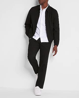 Slim Black Striped Zip Seersucker Suit Jacket