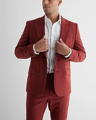 Slim Red Wool-Blend Modern Tech Suit Jacket