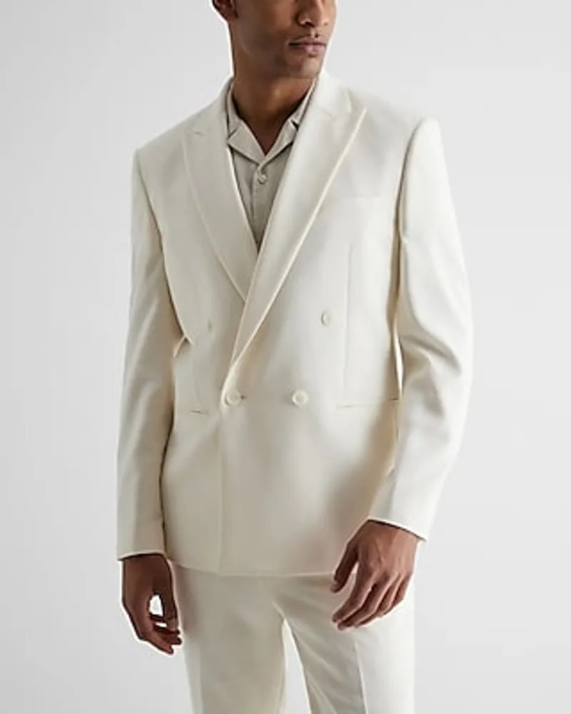 Slim White Double Breasted Suit Jacket White Men's 36 Short