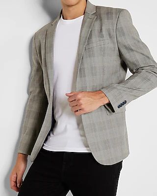 Slim Gray Plaid Hyper Stretch Suit Jacket Multi-Color Men's 44 Short