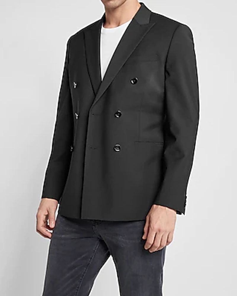 Slim Black Wool-Blend Modern Tech Blazer Black Men's Long