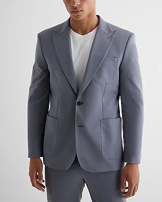 Slim Slate Gray Stretch Cotton-Blend Suit Jacket