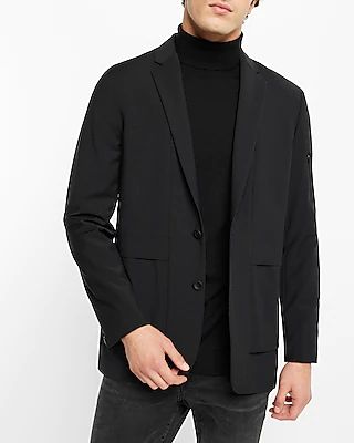 Slim Black Wool-Blend Modern Tech Blazer Black Men's 44 Short