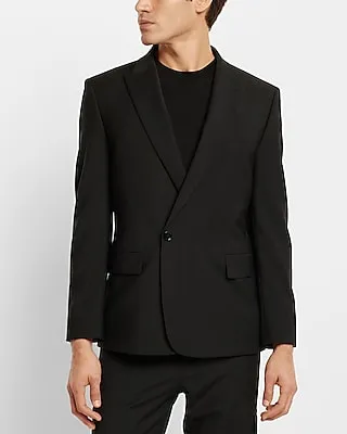 Slim Black Asymmetrical Double Breasted Wool-Blend Modern Tech Blazer Black Men's 38