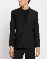 Slim Black Asymmetrical Double Breasted Wool-Blend Modern Tech Blazer Black Men's 40 Short