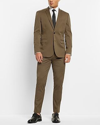 Extra Slim Brown Cotton Stretch Suit Jacket Neutral Men's 38 Short