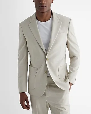 Slim Light Camel Slub Suit Jacket Neutral Men's 38 Short