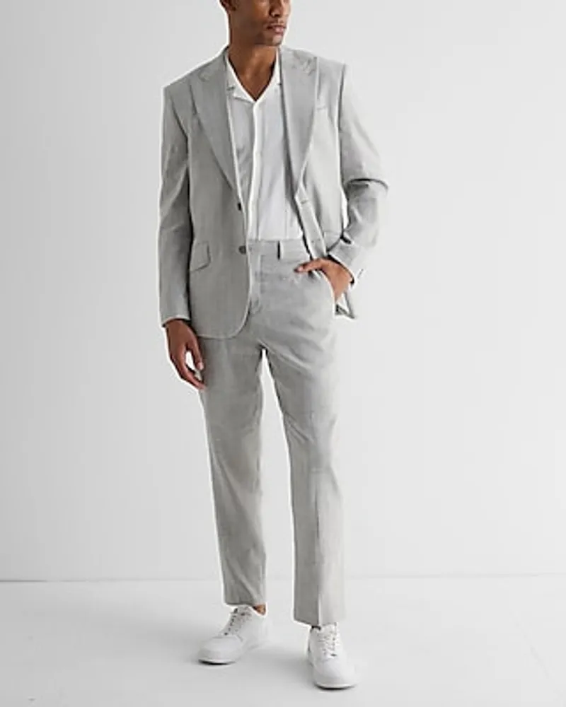 Slim Gray Linen-Blend Suit Jacket Gray Men's 44 Short