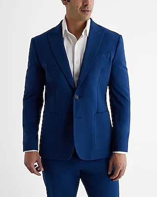 Slim Blue Stretch Cotton-Blend Suit Jacket Blue Men's Short