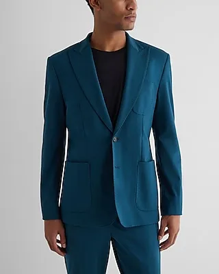 Slim Teal Stretch Cotton-Blend Suit Jacket Gray Men's 44 Short