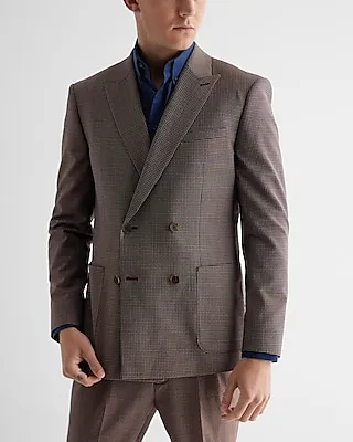 Slim Brown Check Wool-Blend Modern Tech Suit Jacket Multi-Color Men's 38