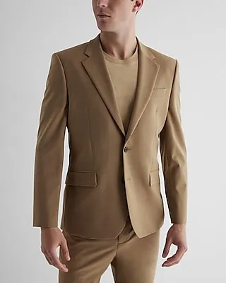 Slim Tan Wool-Blend Modern Tech Suit Jacket