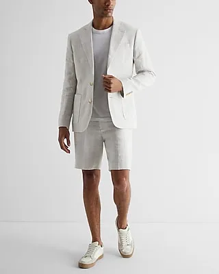 Extra Slim Plaid Linen Suit Jacket