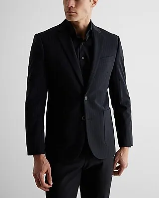 Extra Slim Pinstripe Wool-Blend Modern Tech Suit Jacket Black Men's 40 Short