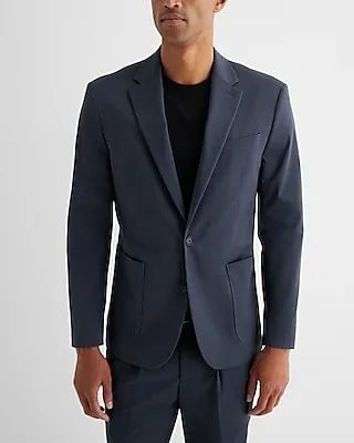Slim Dark Blue Cotton Stretch Suit Jacket