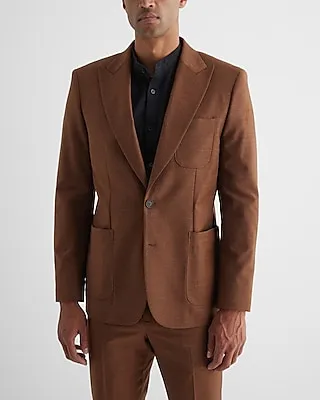 Slim Brown Wool-Blend Flannel Suit Jacket Brown Men's Short