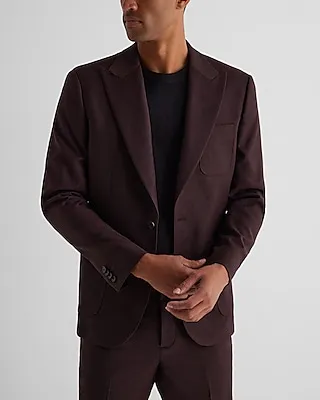 Slim Burgundy Wool-Blend Flannel Suit Jacket