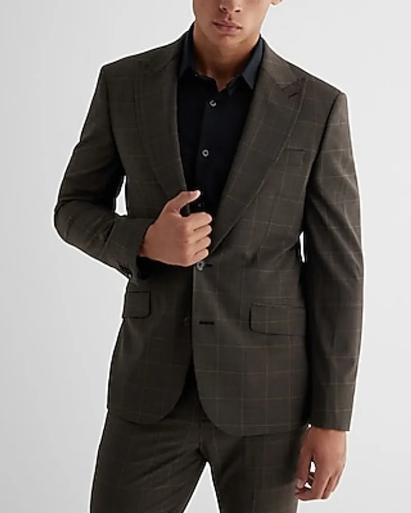 Extra Slim Windowpane Wool-Blend Modern Tech Suit Jacket Multi-Color Men's 38 Short