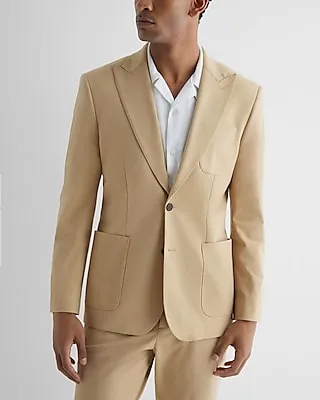 Extra Slim Tan Cotton-Blend Suit Jacket Multi-Color Men's Short