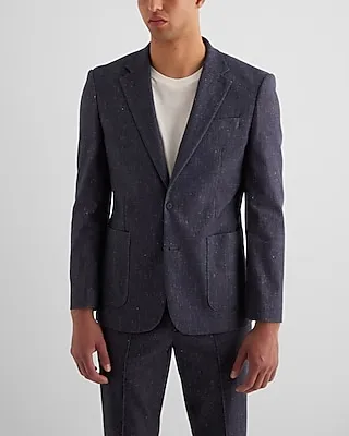 Slim Dark Blue Linen-Blend Suit Jacket