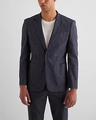 Slim Dark Blue Linen-Blend Suit Jacket Blue Men's 42